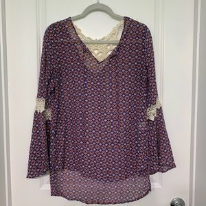 Printed chiffon bell sleeve tunic